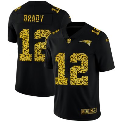 New England New England Patriots #12 Tom Brady Men's Nike Leopard Print Fashion Vapor Limited NFL Jersey Black Men's